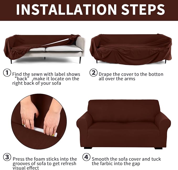 Peryiter 2 Pcs Sofa Covers Couch and Loveseat Covers Set Stretch Sofa Slipcover - Image 3