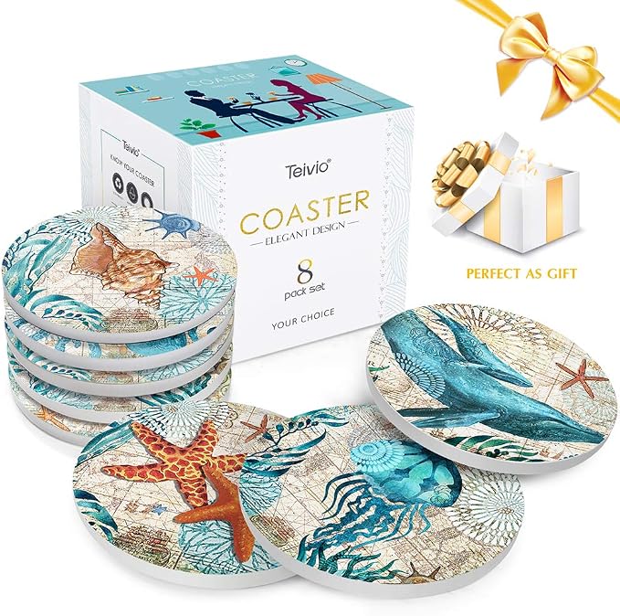 Teivio Absorbing Stone Sea Ocean Life Coasters - Image 2