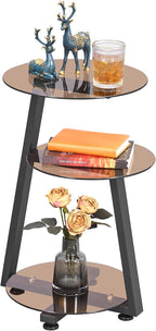 BEWISHOME Round End Table Tempered Glass Side Table by BEWISHOME