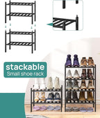 viewcare Black Small Shoe Rack for Entryway, 2-Tier Bamboo Shoe Organizer for - Image 4