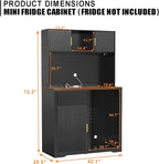 GDLF 72" Tall Bar Cabinet with Fridge Space, Fluted Coffee Liquor Hutch Cabinet - Image 2