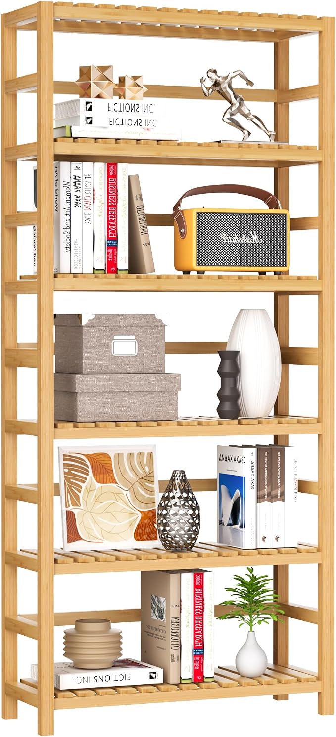 VASMIA 6-Tier Bamboo Shelf, Bamboo Storage Shelving Unit, Tall Bookcase by VASMIA