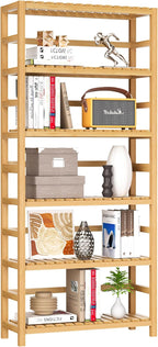 VASMIA 6-Tier Bamboo Shelf, Bamboo Storage Shelving Unit, Tall Bookcase by VASMIA