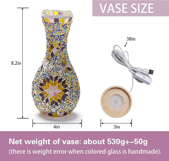 Stylish Turkish Mosaic Table Lamp Glass Vase Light - Image 3