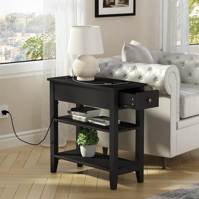 ChooChoo Narrow End Table with Charging Station, Side Table Living Room with - Image 2