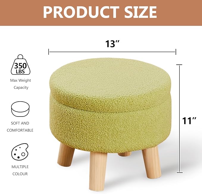 Wimarsbon Storage Ottoman, Modern Round Footrest - Image 3