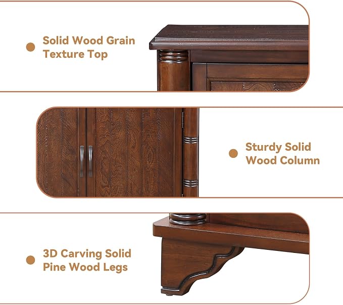 40" Solid Wood Buffet Storage Cabinet, Vintage Console Table - Image 4