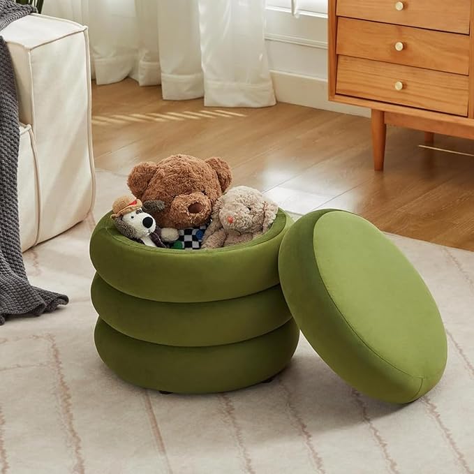 Flouki 19.5" Storage Ottoman Round, Vanity Stools - Image 6