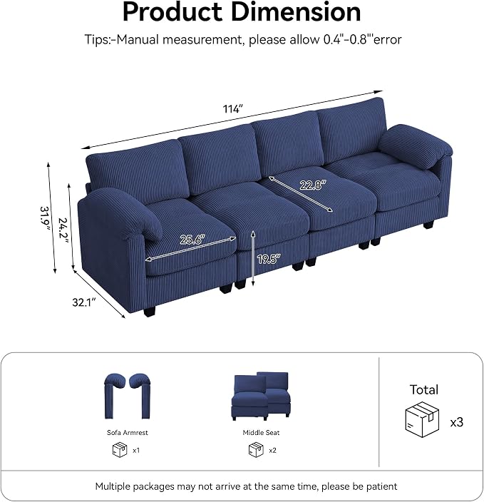 114'' Sectional 4 Seater Couch, Oversized Modular Couches - Image 2