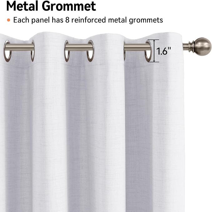 100% Blackout Linen Textured Curtains 84 Inch Long, Bright White | 100% - Image 5