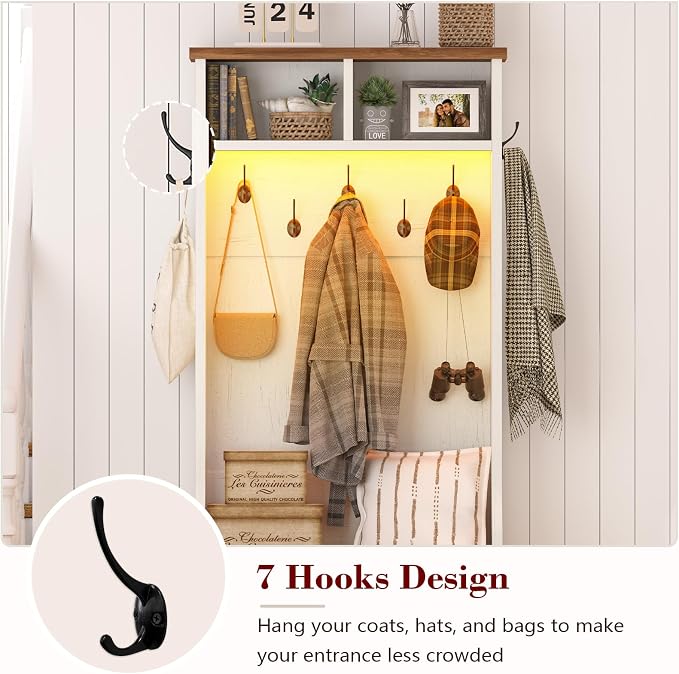 CSZZD Hall Tree with Bench and Shoe Storage, Entryway Bench with Coat Racks and - Image 6