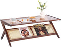 Tiita Rattan Coffee Table, Bamboo Accent Bedside Tables, Glass Nightstand Side by TiitaHome