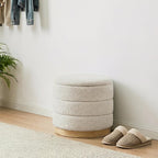 Round Storage Ottoman with Reversible Tray Lid, Folding Chenille Fabric - Image 8