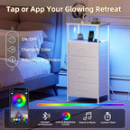 Somdot White Nightstand with Charging Station and LED Light - Image 4