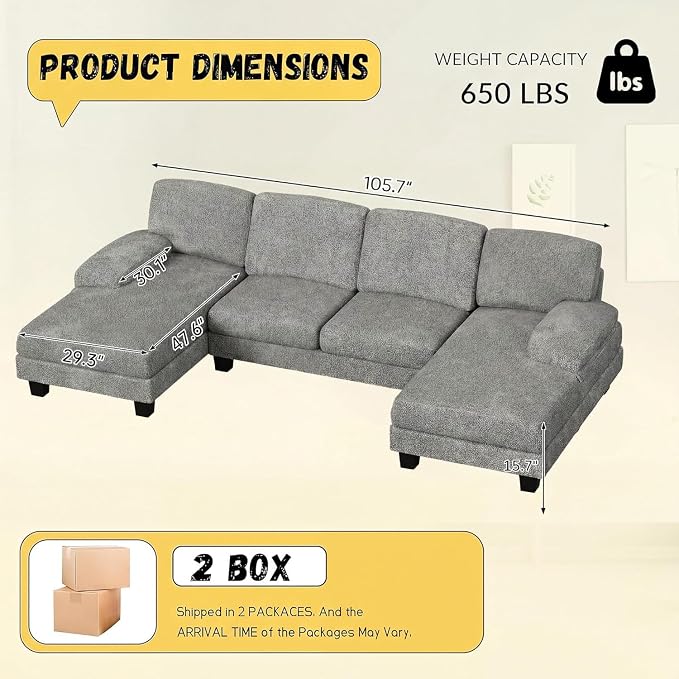 JUMMICO Sectional Couches for Living Room, U Shaped Couch - Image 2