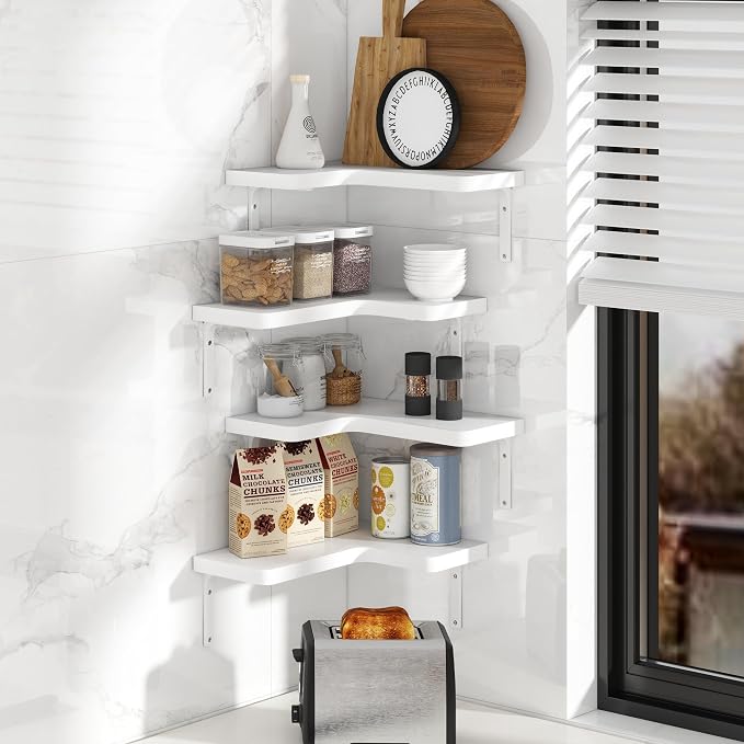 Venusmiles Corner Floating Shelves Set of 4, Wall Mounted L-Shaped Storage - Image 3