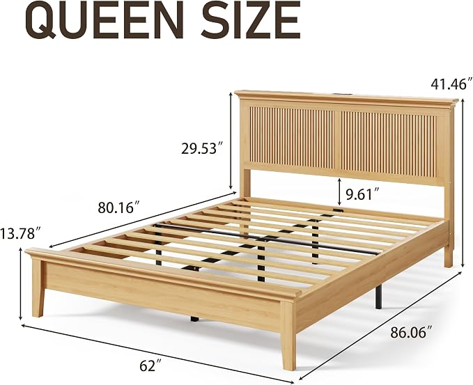 Lifezone Wood Queen Bed, Solid Wood Bed - Image 10