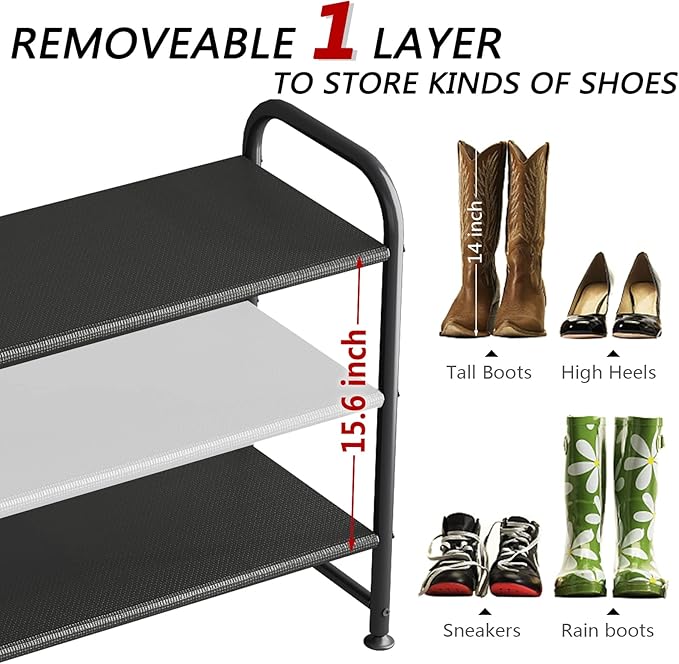 INGIORDAR Shoe Rack 3 Tier Long Storage Organizer Wide Metal Shoe Shelf - Image 5