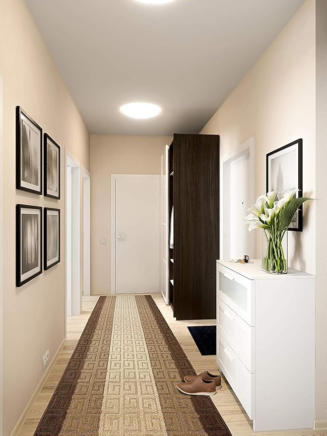 Custom Length Hallway Runner Rug, Slip Resistant, Meander Brown, 26 Inch X 17 - Image 2