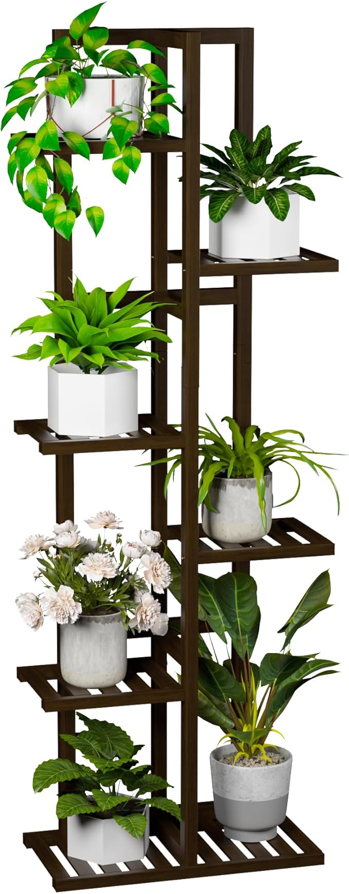 ROMGUAR CRAFT 6 Tier Bamboo Plant Stand Indoor, Wood Tall Flower Holder Corner by ROMGUAR+CRAFT