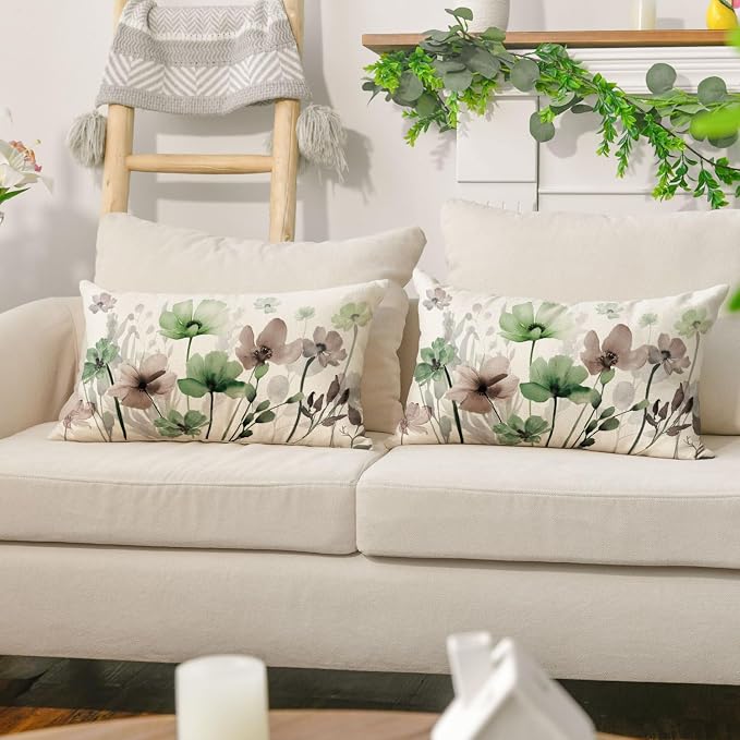 AVOIN colorlife Poppy Flowers Pillow Covers 12x20 Inch Set of 2 | Chinoiserie - Image 5