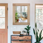 Rectangle Mirror Retro Wooden Wall-Mounted Mirrors Farmhouse Bedroom Bathroom - Image 3