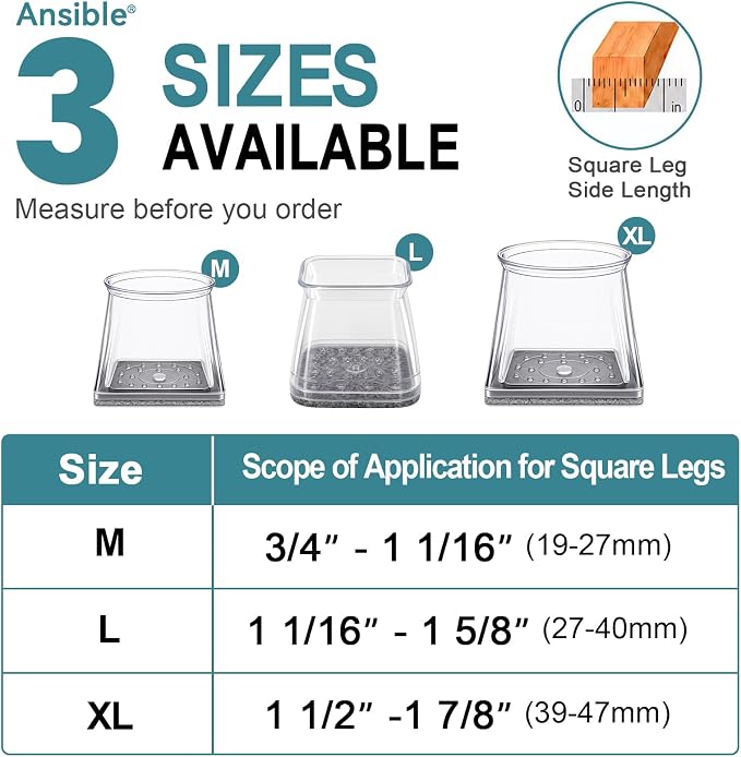 Ansible 24 Pcs Chair Leg Floor Protectors Square, Silicone Felt Furniture Leg - Image 5