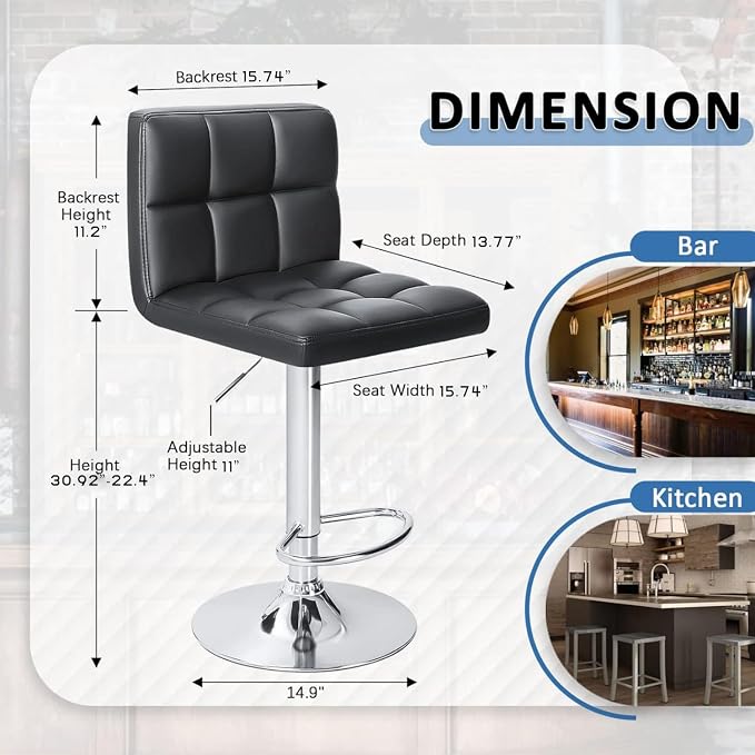 Homall Bar Stools Modern PU Leather Adjustable Swivel Barstools, Armless - Image 3