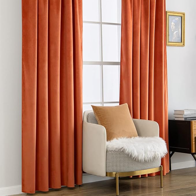 MIULEE Velvet Curtains 52x96 inches 2 Panels Fall Orange Blackout Curtains | - Image 7