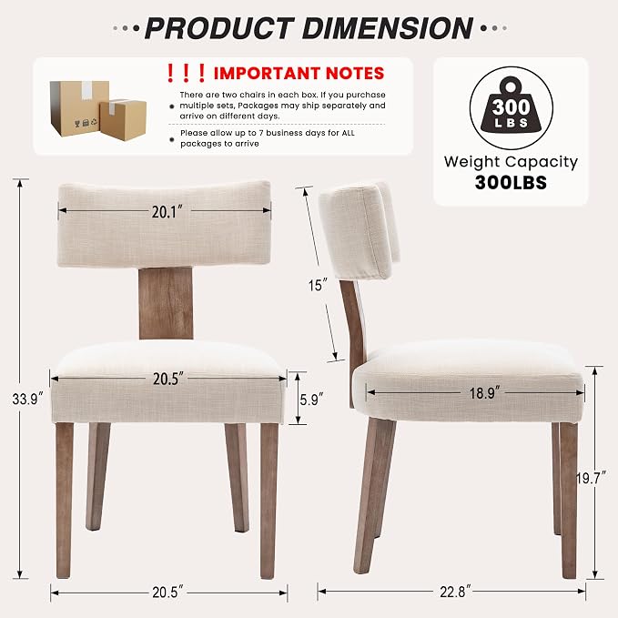 HNY Mid Century Modern Dining Chairs Set of 6, Farmhouse Linen Fabric - Image 2