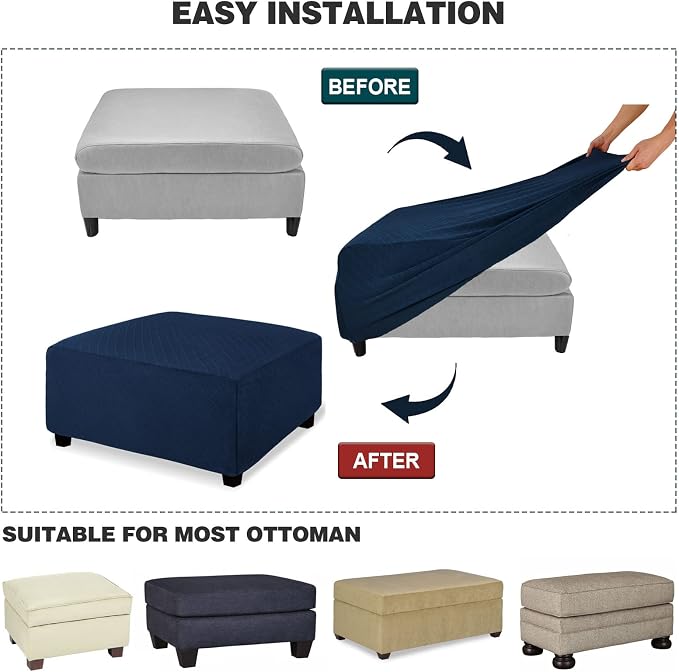 NeColorLife Ottoman Cover Square Large Slipcover Stretch Footrest Stool Covers - Image 5