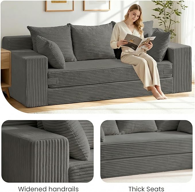 Oversized Boneless Loveseat, 3 Seater Pull Out Convertible Sofa Bed - Image 6