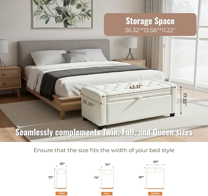 Storage Ottoman Bench for Bedroom, End of Bed Bench - Image 3
