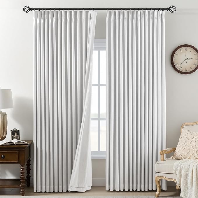 Pinch Pleated Linen White Blackout Curtains 95 Inches Long by AUSSPVOCT
