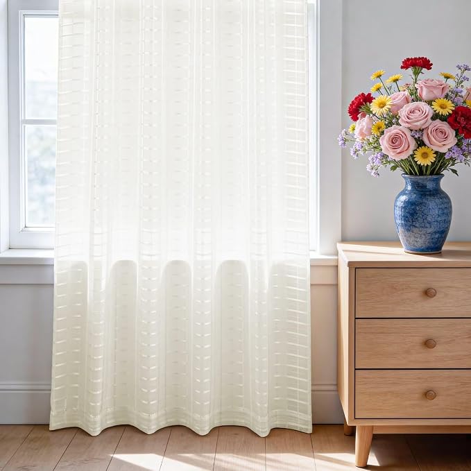SpaceDresser Check Sheer Curtains 45 Inches Long - Image 3