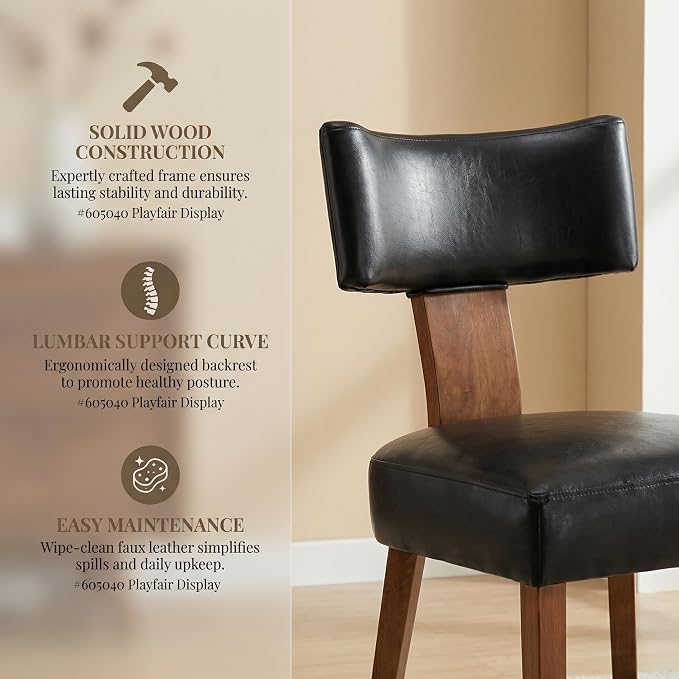 HNY Mid Century Modern Dining Chairs Set of 4, Farmhouse PU Leather Upholstered - Image 4