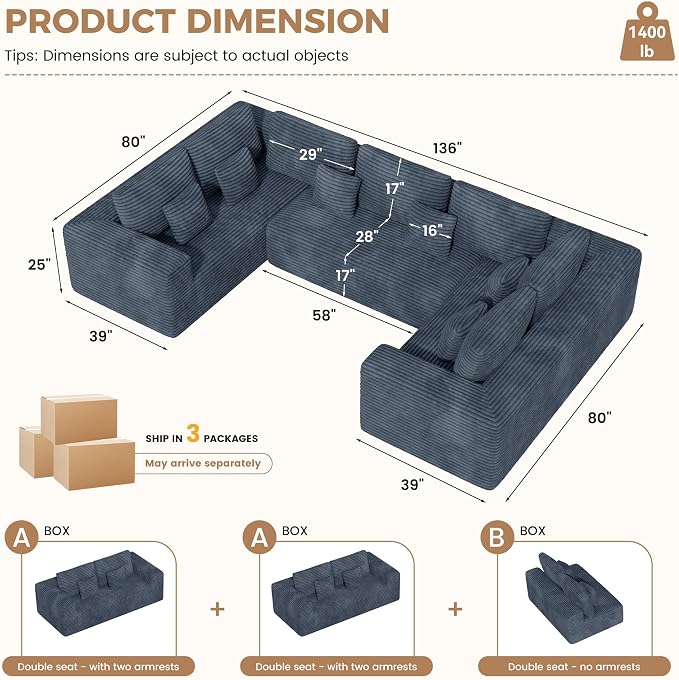 Luxanimarion 136'' Large Sectional Cloud Couches - Image 2