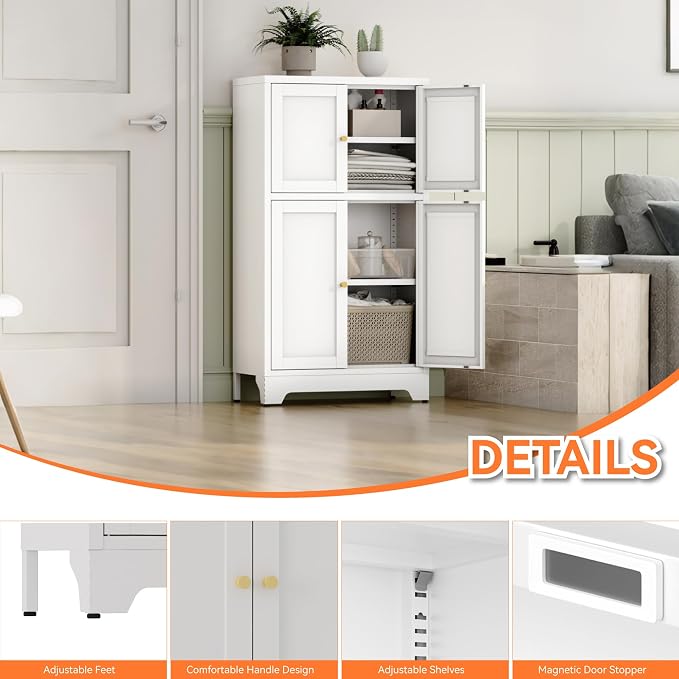 YAUWOH White Bathroom Floor Cabinet, Metal Storage Cabinet - Image 7