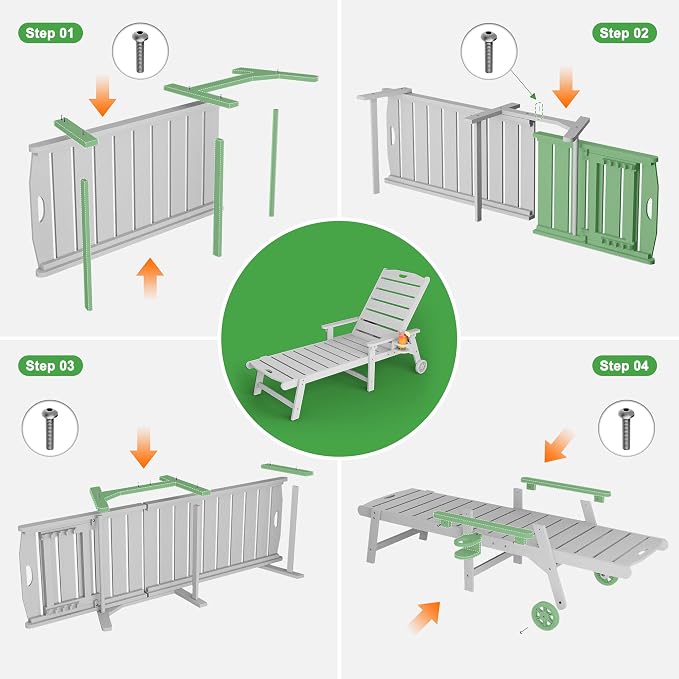 Outdoor Lounge Chair with 5-Position Adjustable, Outside Lounge Chair with Cup - Image 8