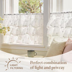 jinchan Ruffled Kitchen Valance Pom-Pom Voile Valance Curtains Sheer Shabby - Image 7