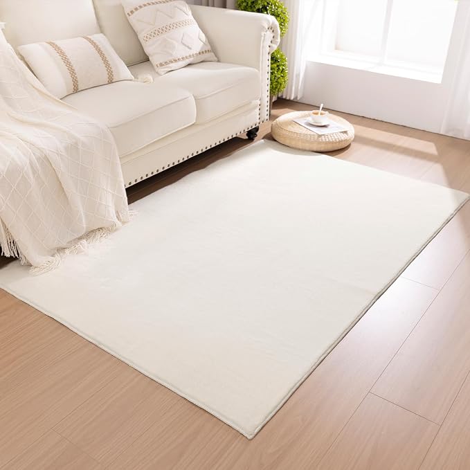 SHACOS 5x7 Ultra Soft Faux Rabbit Fur Area Rug, Non Slip Machine Washable - Image 9