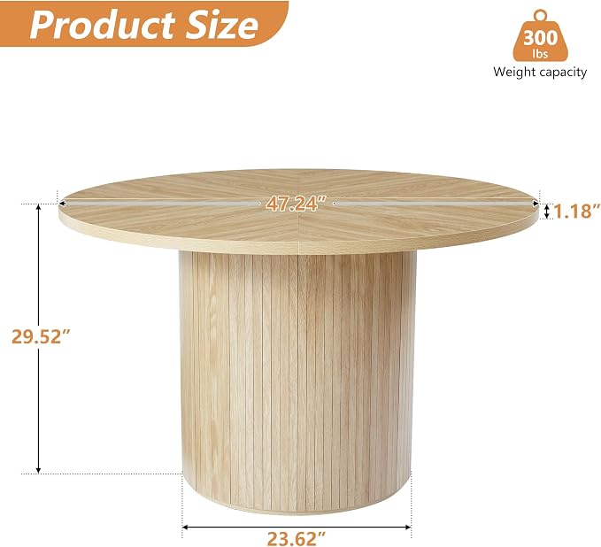 weselon Round Dining Table for 4, Modern Farmhouse Kitchen Table, 47 Inch Small - Image 2