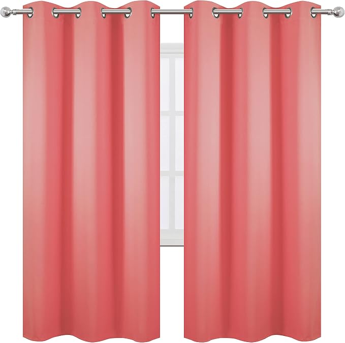 Coral Thermal Blackout Curtains/42 x 72 Inch/Set of 2 Panels Room Darkening by Lemomo