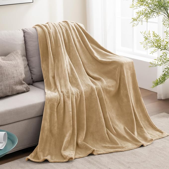 BEDELITE Fleece Blanket Soft Plush Twin Size Blanket Light Camel 60"x80" | - Image 7