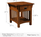 Leick Home Mission End Table, Solid Wood, 1 Storage Drawer, Additional Secret - Image 3
