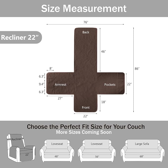 Quilted Recliner Chair Covers, Water-Repellent Recliner Slipcovers, Recliner - Image 6