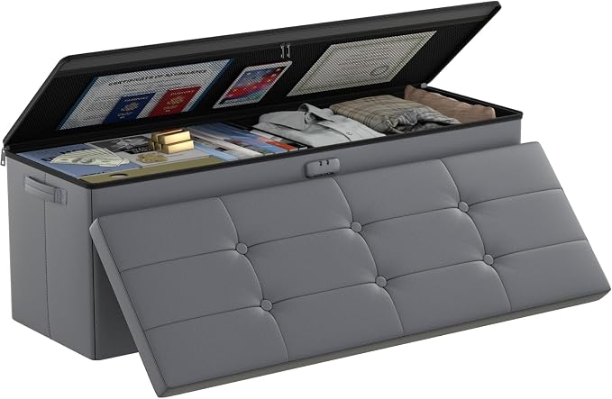 DocSafe Storage Ottoman Bench, Fireproof＆Waterproof Folding Bench by DocSafe
