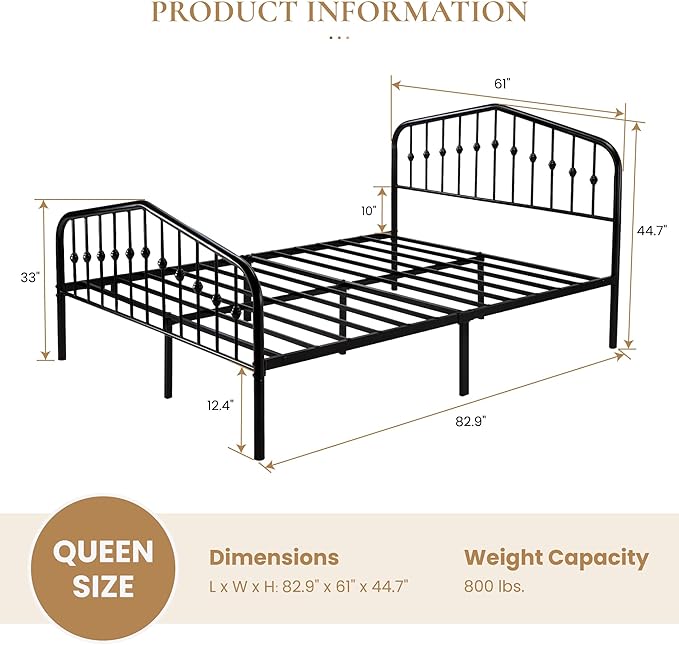 SHA CERLIN Queen Size Metal Platform Bed Frame - Image 2