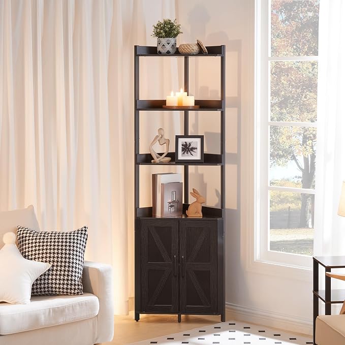HOOBRO Corner Shelf with Storage, Tall Corner Storage Cabinet, 5-Tier Corner - Image 2