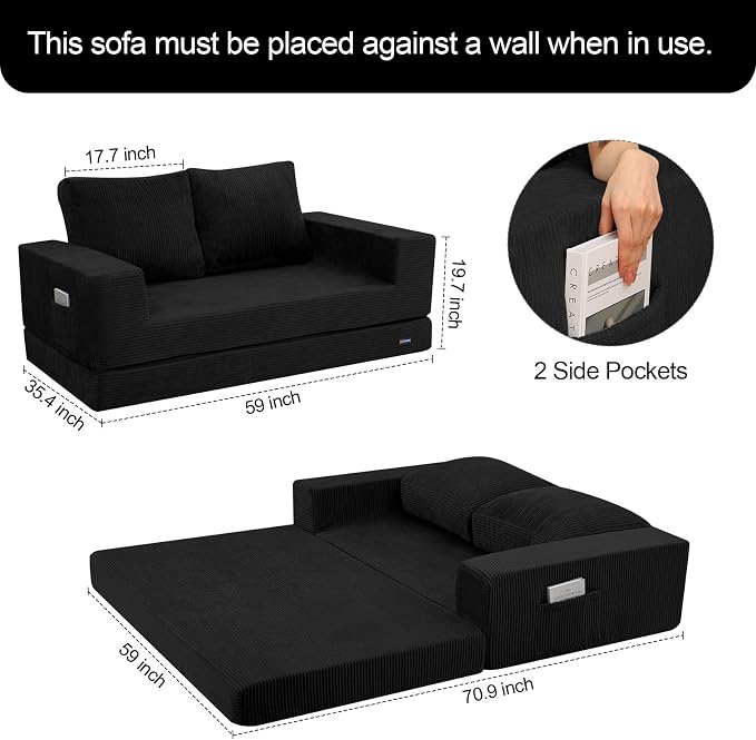 COMAX Convertible Sofa Bed Queen, Folding Fold Out Couch Bed, Floor Futon Couch - Image 3